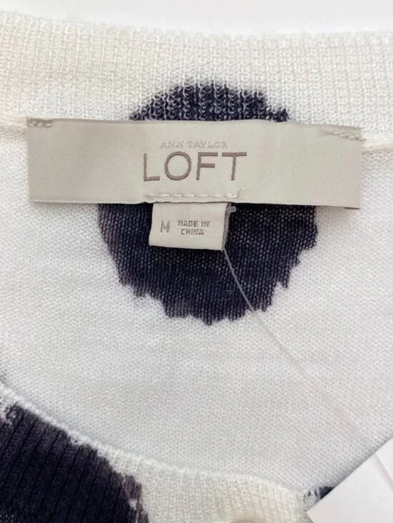LOFT Black Ikat Dot White Sheer Cardi Size M - Picture 7 of 9